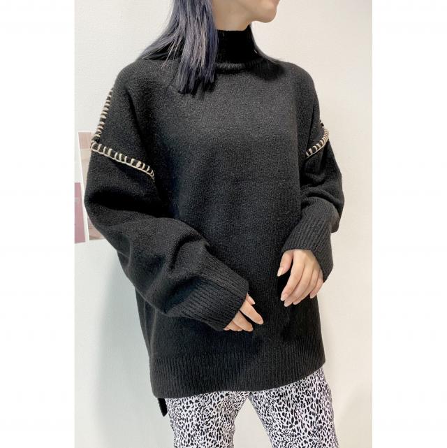 配色ハンドステッチプルオーバー