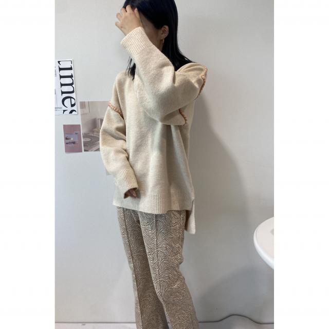 配色ハンドステッチプルオーバー