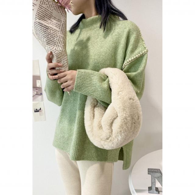 配色ハンドステッチプルオーバー