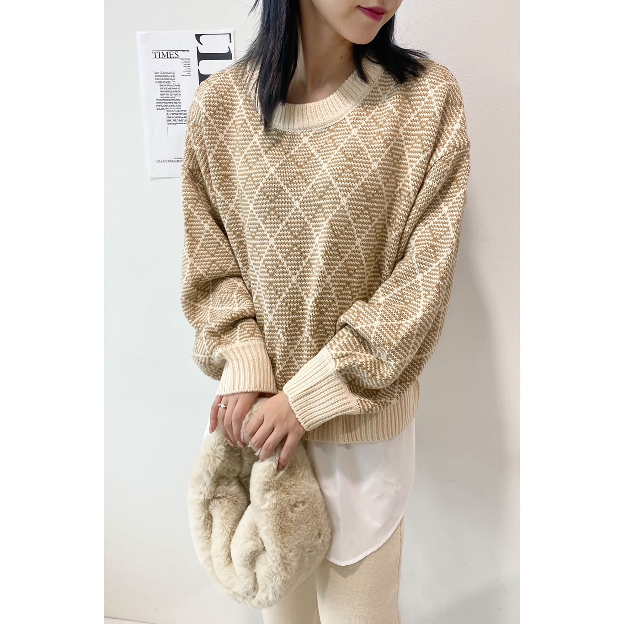 ダイヤ柄ジャガードドッキングプルオーバー