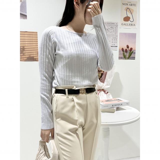 もちもちウォッシャブルボートネックリブニット