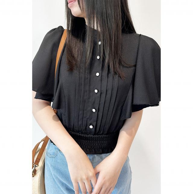 ジョーゼットフレア袖ピンタックブラウス