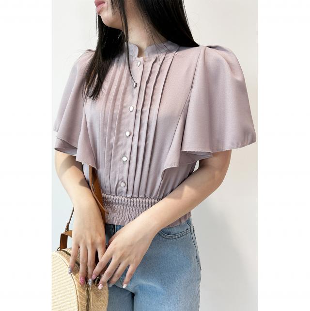 ジョーゼットフレア袖ピンタックブラウス