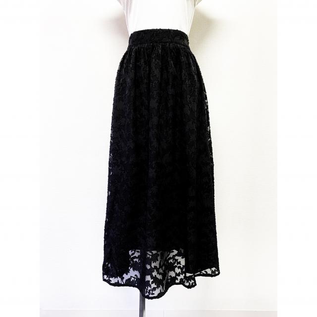 シアーフラワーバックリボンフレアスカート