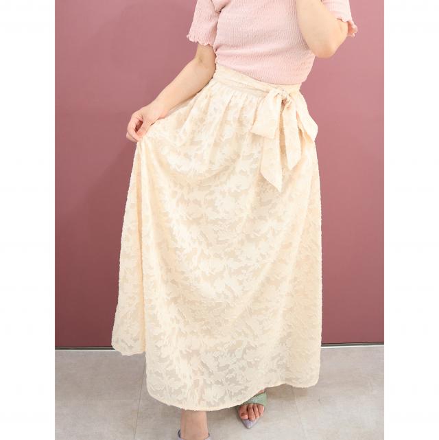 シアーフラワーバックリボンフレアスカート