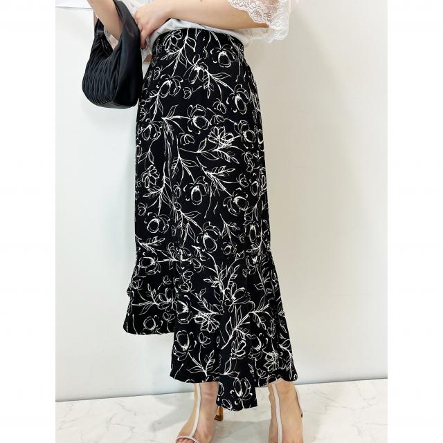 フラワープリントアシンメトリーマーメイドスカート