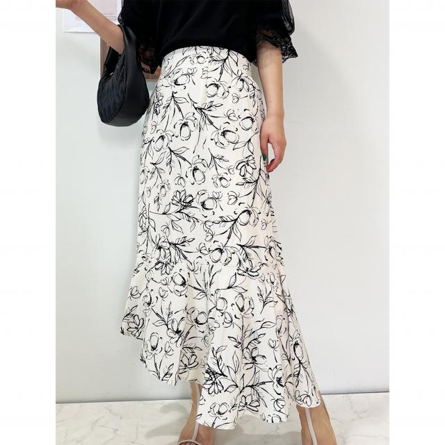 フラワープリントアシンメトリーマーメイドスカート