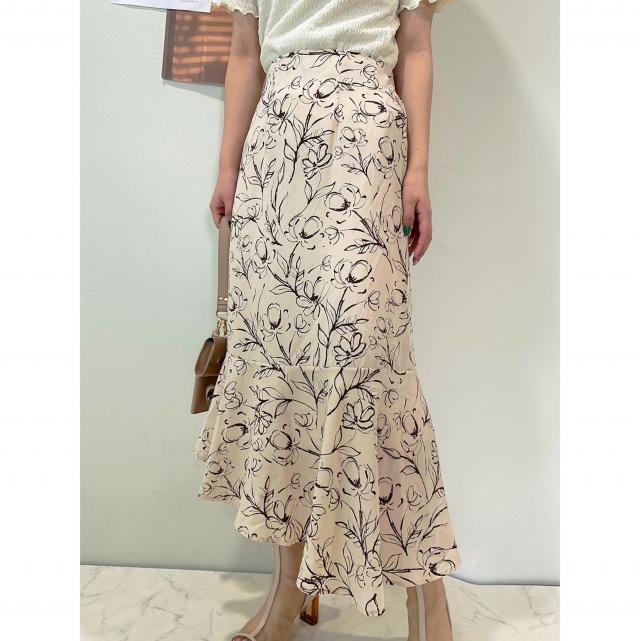 フラワープリントアシンメトリーマーメイドスカート