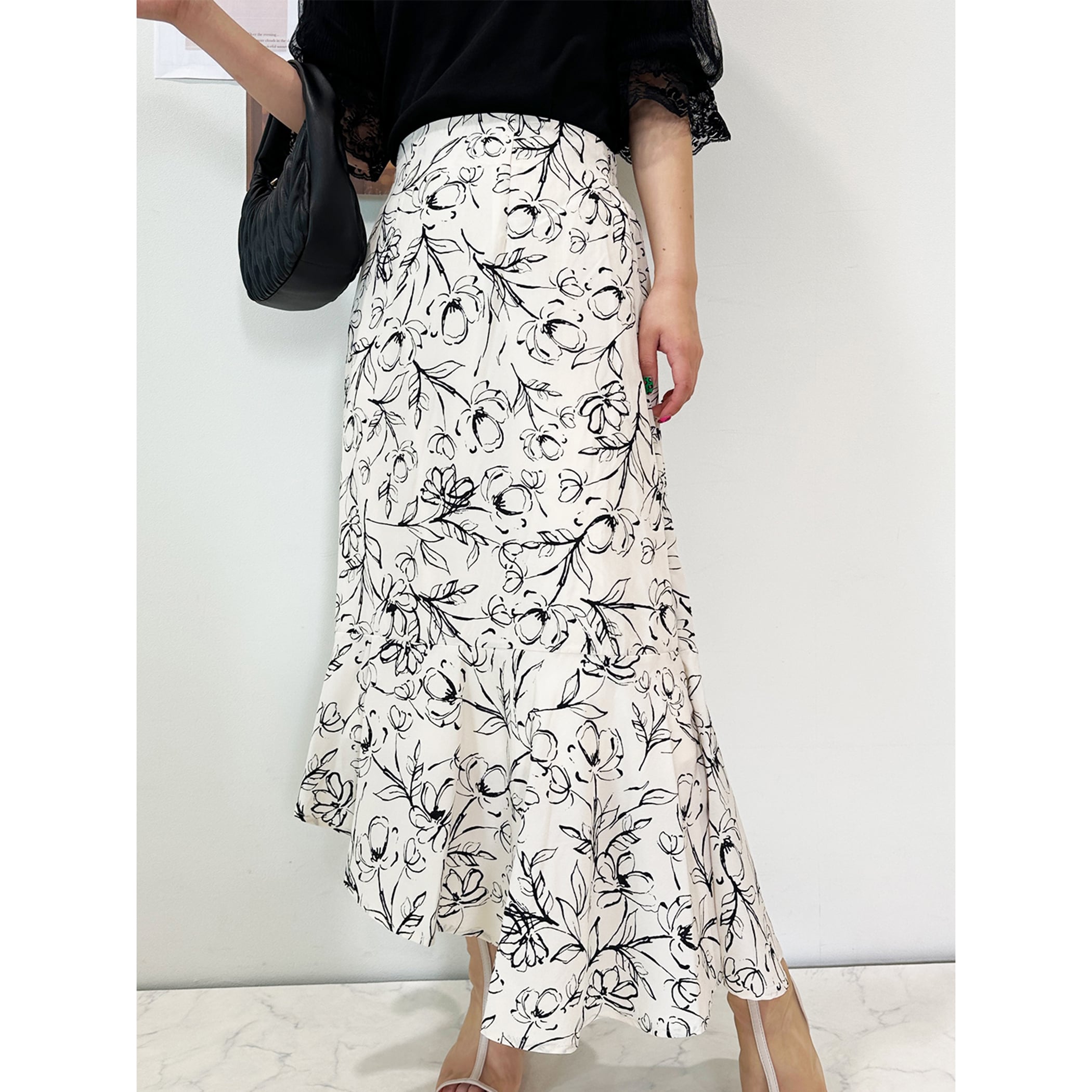 フラワープリントアシンメトリーマーメイドスカート