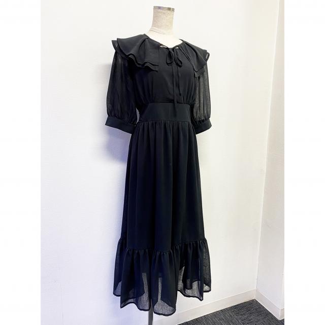 シアーワッシャーティアードワンピースｘつけ襟SET