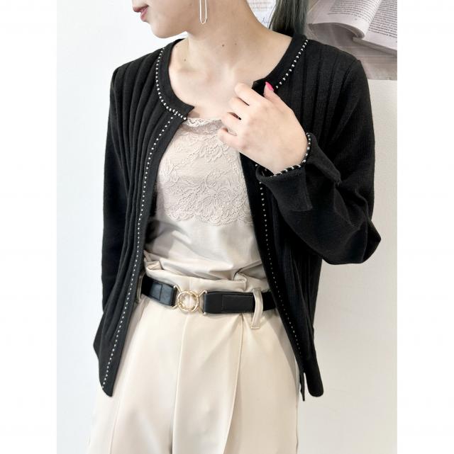 ソフトタッチミラノリブロールテープカーディガン