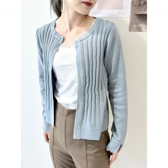 ソフトタッチミラノリブロールテープカーディガン