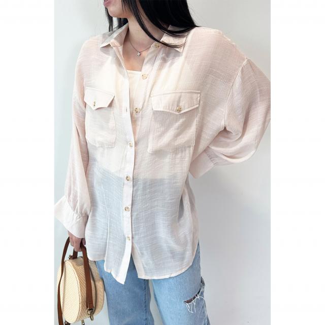 袖スリットシアーシャツ