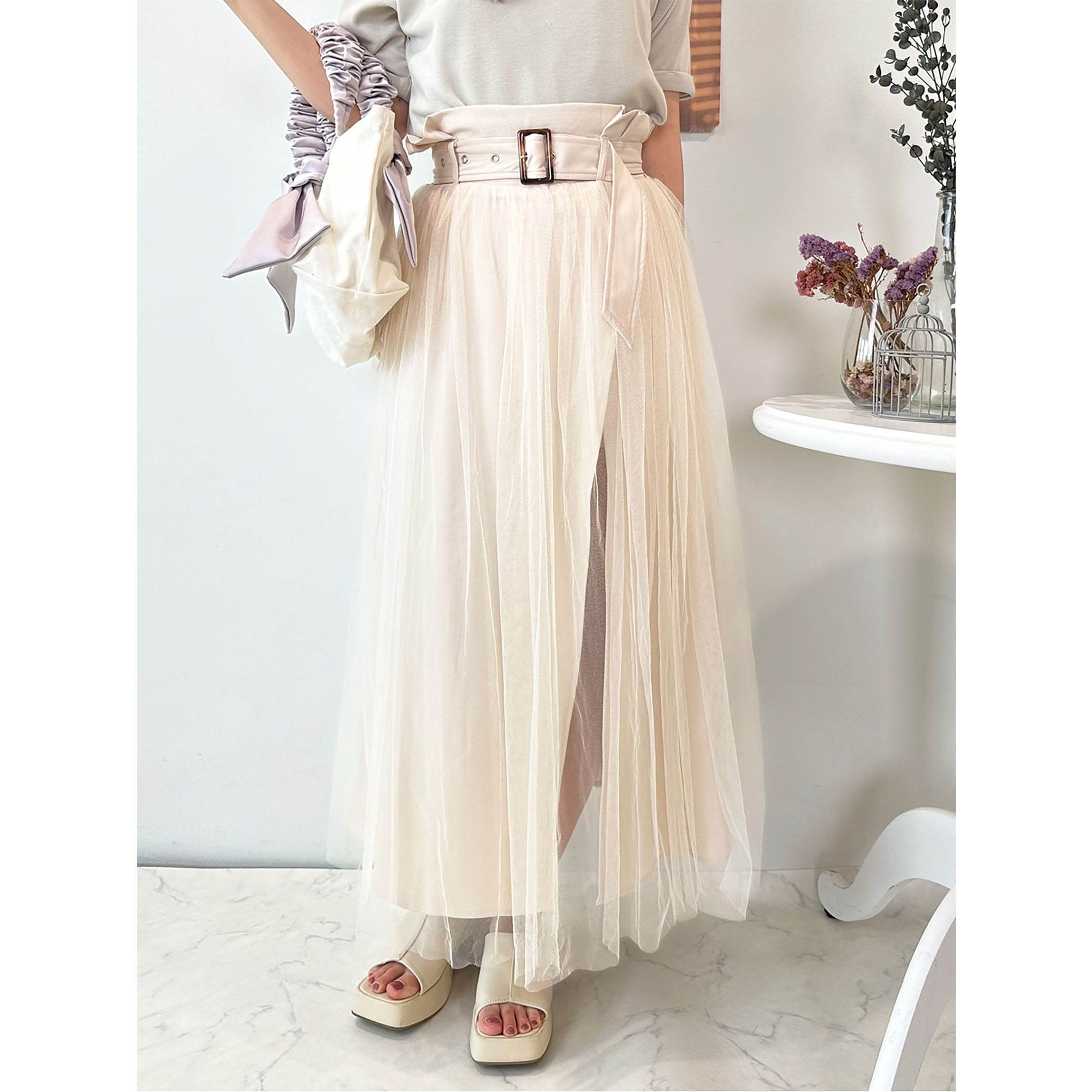 インパン付きチュールスリットロングスカート