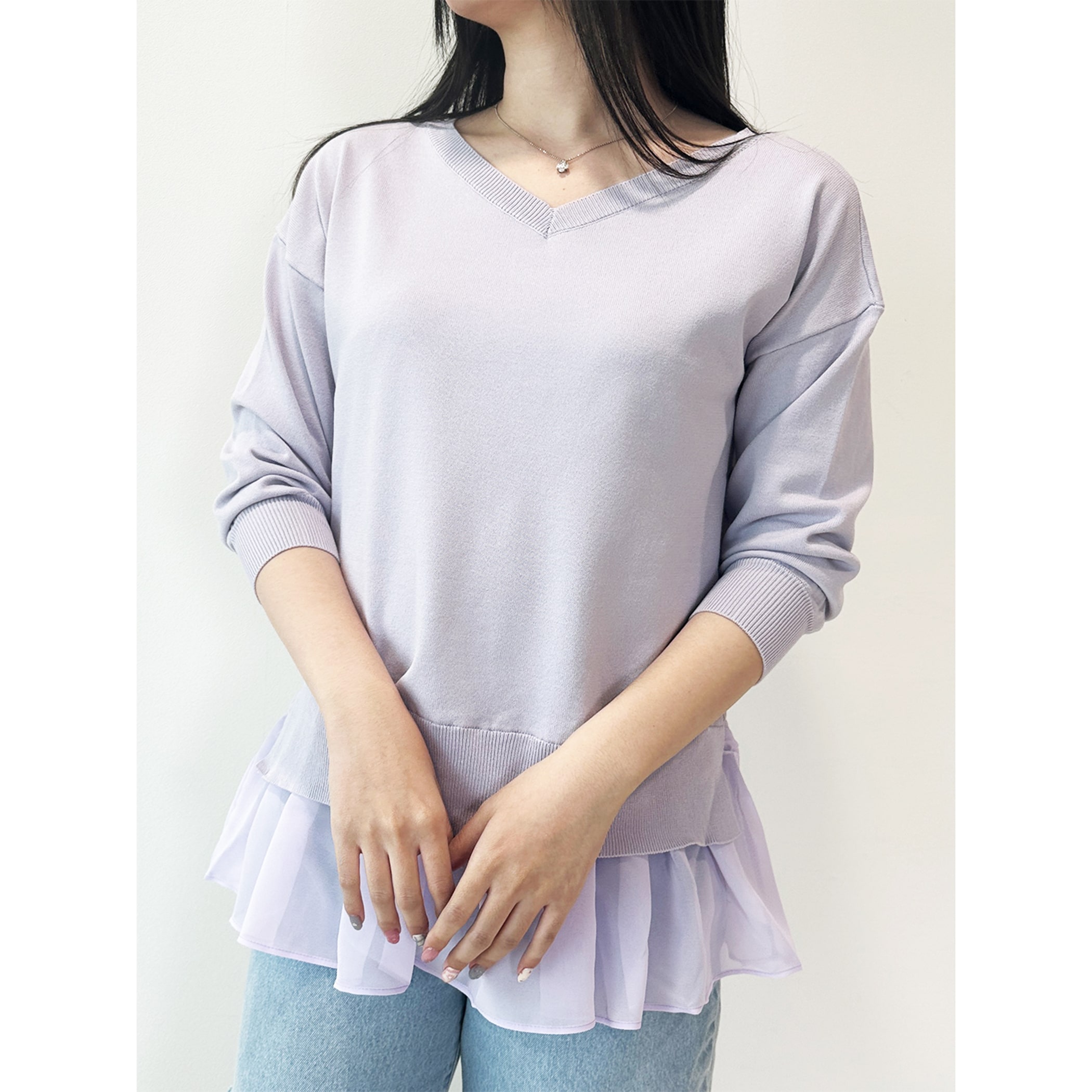 麻タッチレーヨンペプラムプルオーバー