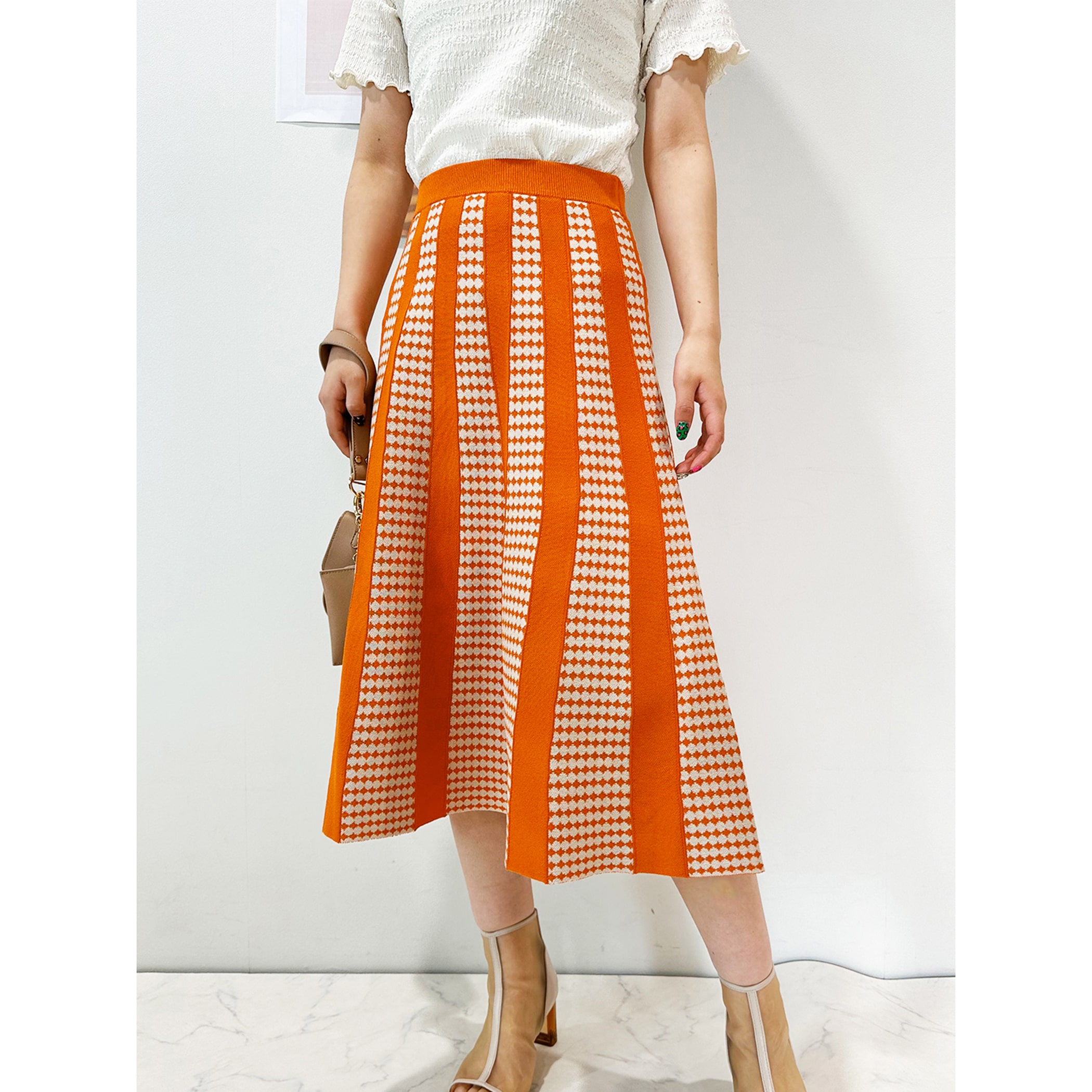 ダイヤ柄パネルプリーツスカート