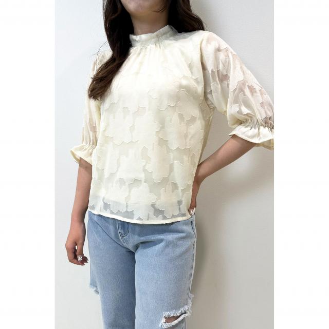 シアーフラワーバックリボンブラウス