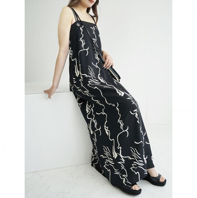 ダブルストラップバッククロスキャミワンピース