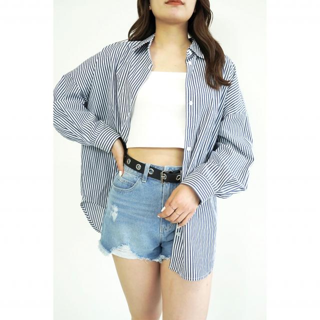 裾フリンジデニムショートパンツ