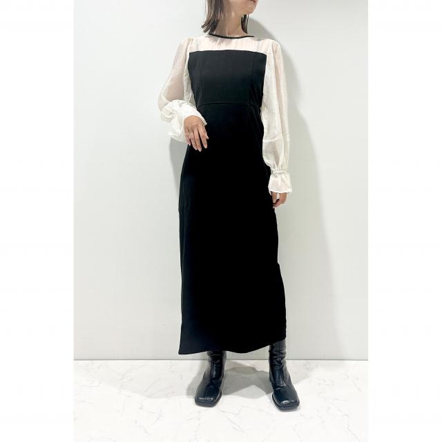 配色シースルーロングドレス