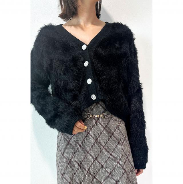 ビジュー釦付きカーディガン