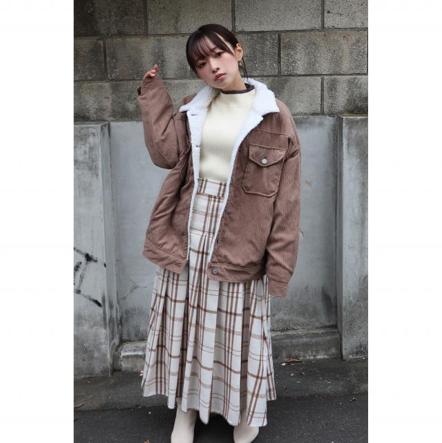 サイドボタンチェックプリーツスカート