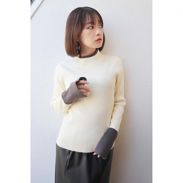 バイカラースリット袖ニット