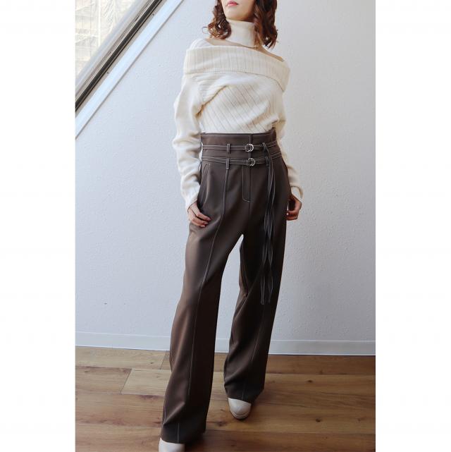 ダブルベルトステッチワイドパンツ