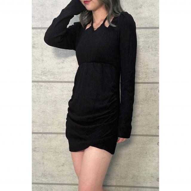 クロスデザインリブワンピース