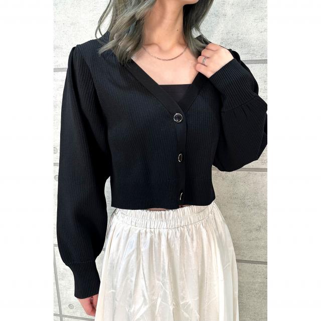 スポンジニット　パフ袖ショートカーディガン