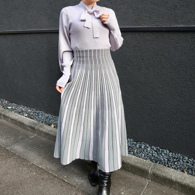 ストライプスカートニットワンピース