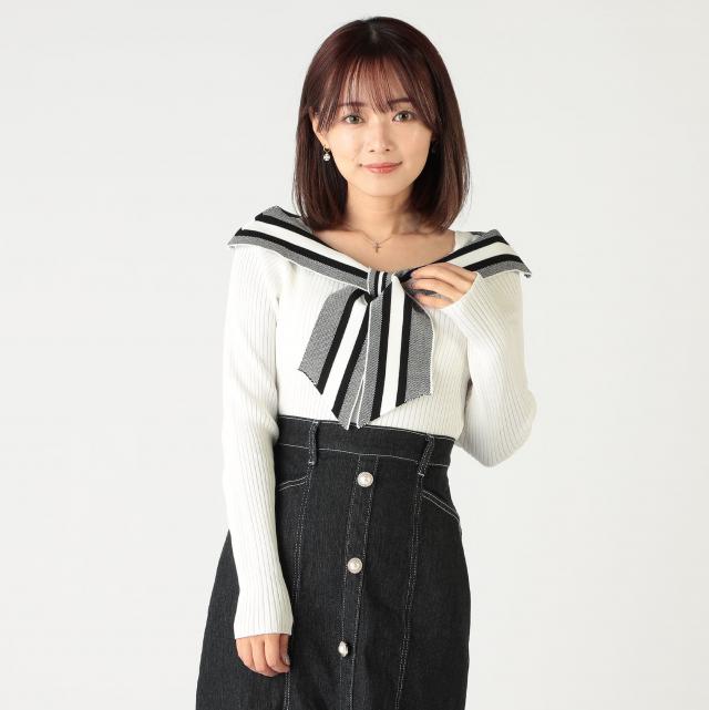 麻タッチレーヨン　配色リボンカラープルオーバー