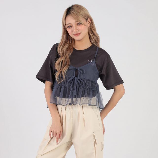 チュール２WAYシャーリングビスチェ