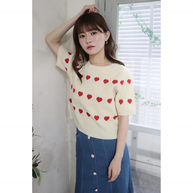 ハートジャガード半袖トップス