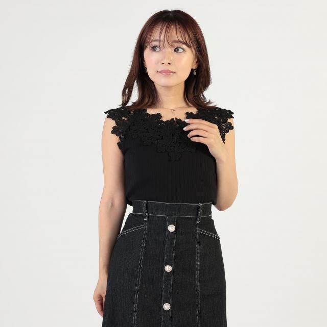 ランダムテレコ胸元レースプルオーバー