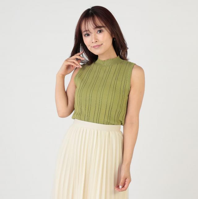 接触冷感ウォッシャブル　ランダムリブノースリプルオーバー