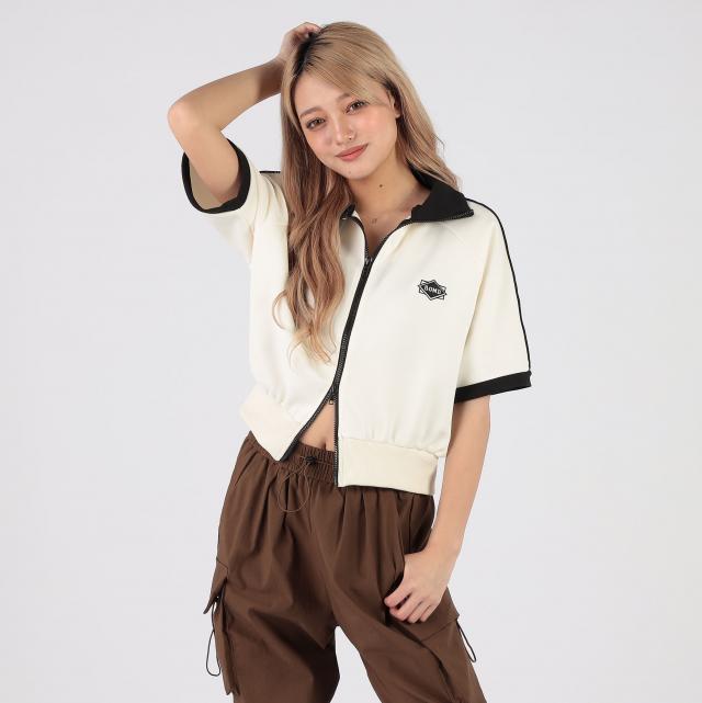刺繍ロゴダブルZIP半袖トラックジャケット