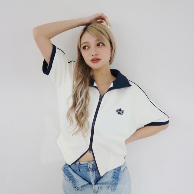 刺繍ロゴダブルZIP半袖トラックジャケット