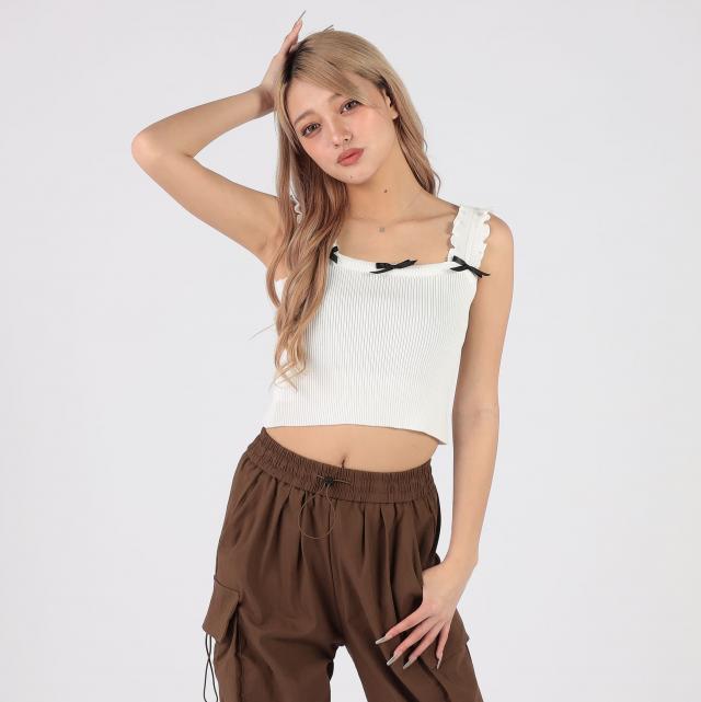 リブニットリボン付きキャミソール