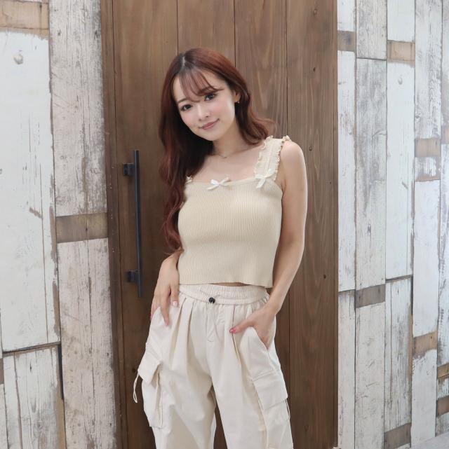 リブニットリボン付きキャミソール