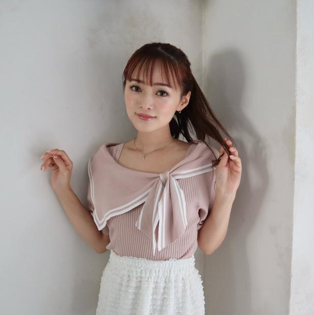 接触冷感　アシメリボン配色プルオーバー