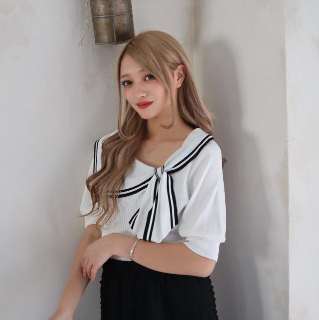 接触冷感　アシメリボン配色プルオーバー