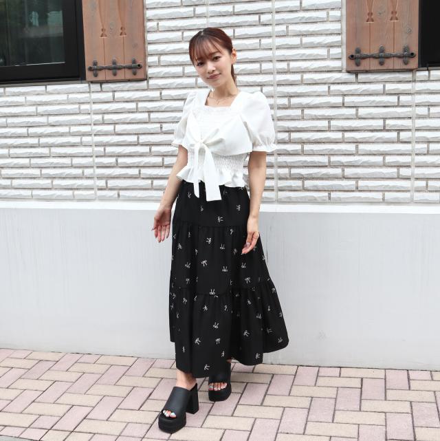 リボン柄ティアードスカート