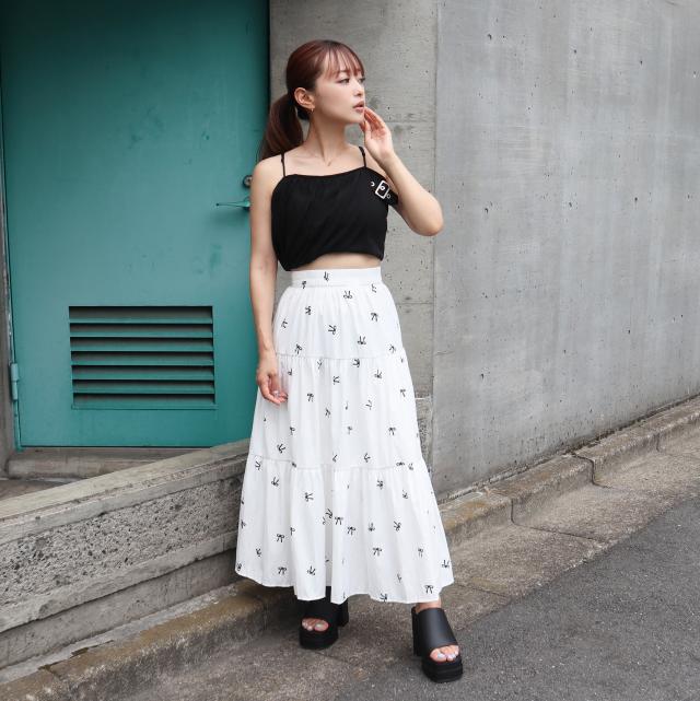 リボン柄ティアードスカート