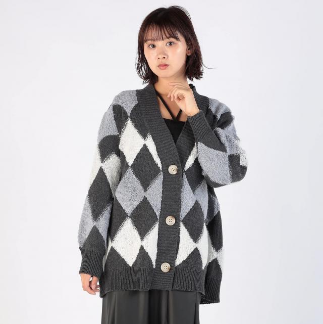 アーガイル柄カーディガン