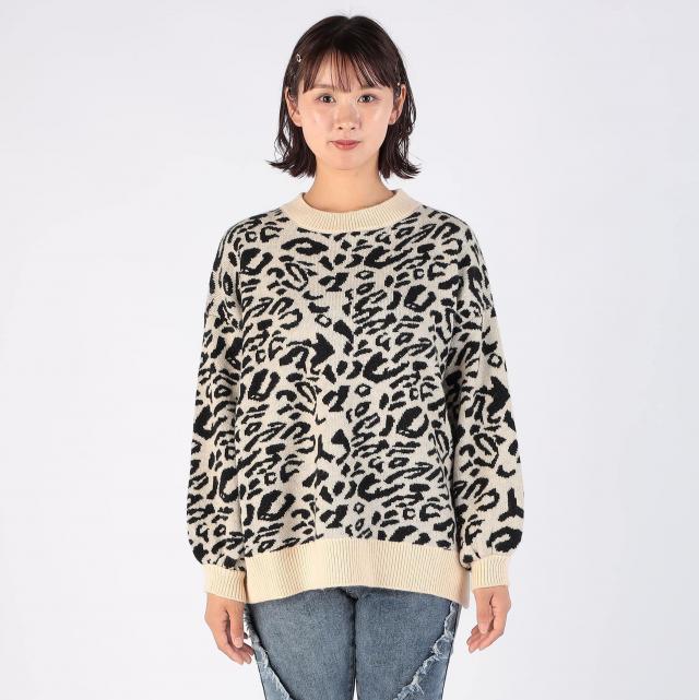 レオパード柄バルーンスリーブニットプルオーバー