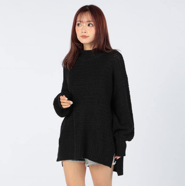 横段編みハイネックプルオーバー