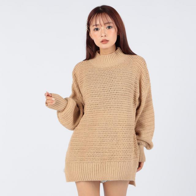 横段編みハイネックプルオーバー