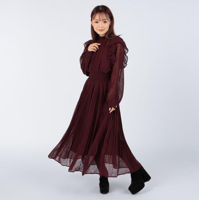 ワッシャーシフォンフリルシャーリングワンピース