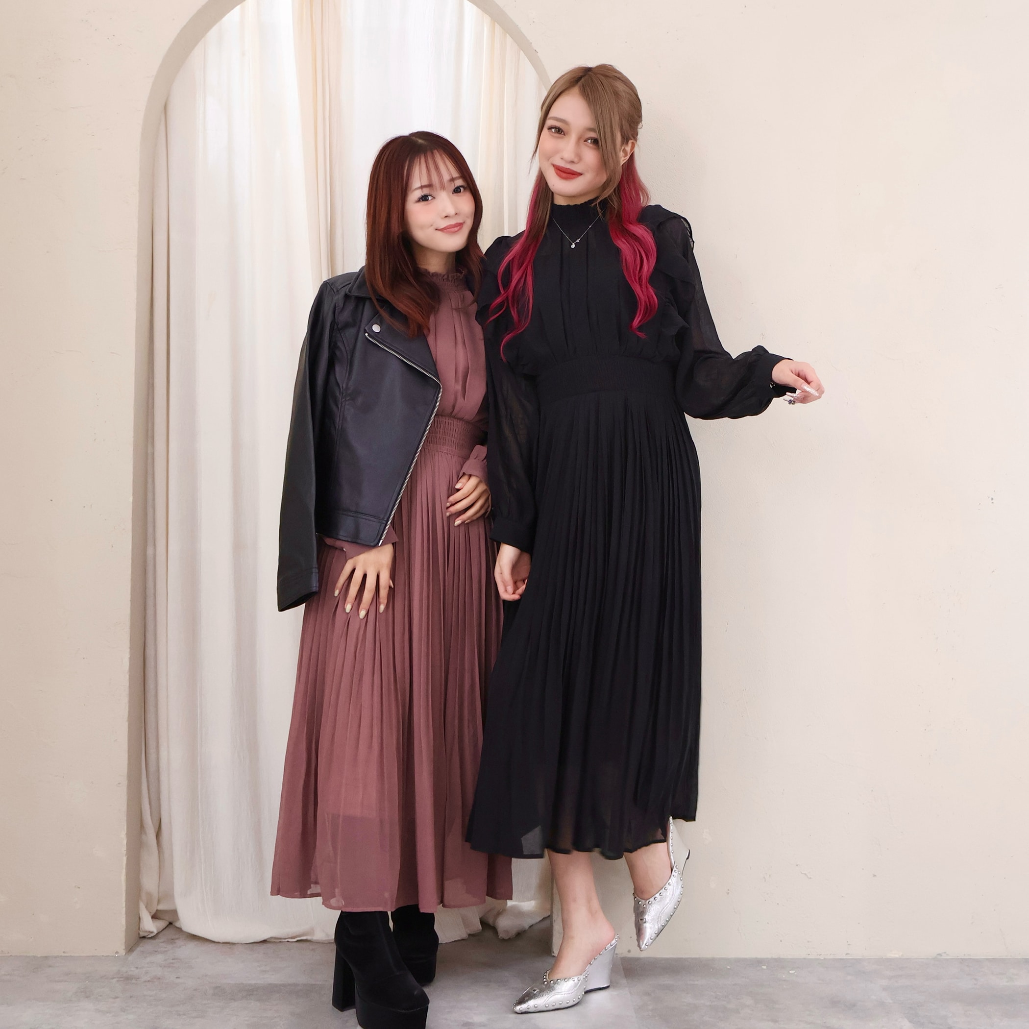 ワッシャーシフォンフリルシャーリングワンピース